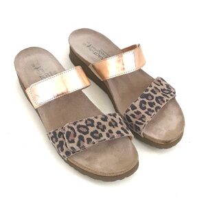 NAOT Leopard Slide Sandal Leather Metallic Rose Gold Althea Women’s Size 9